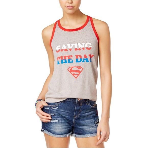 Warner Brothers Womens Saving The Day Racerback Tank Top, Grey, NWT - Picture 1 of 1